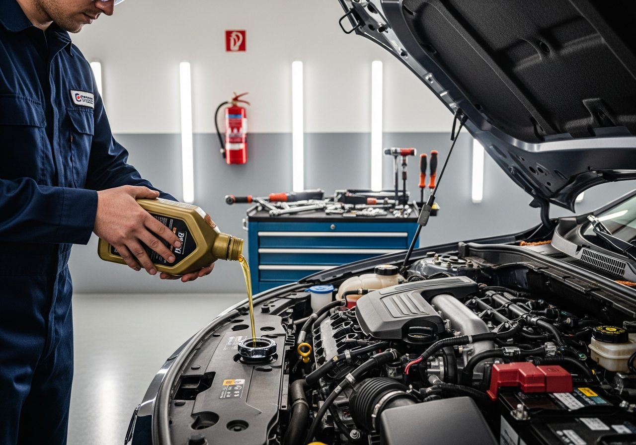Mechanic changing oil